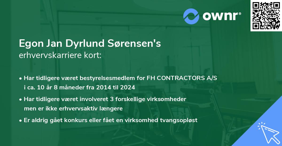 Egon Jan Dyrlund Sørensen's erhvervskarriere kort