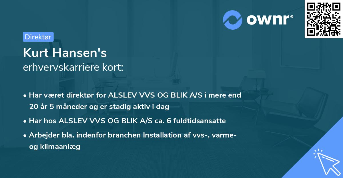 Kurt Hansen's erhvervskarriere kort