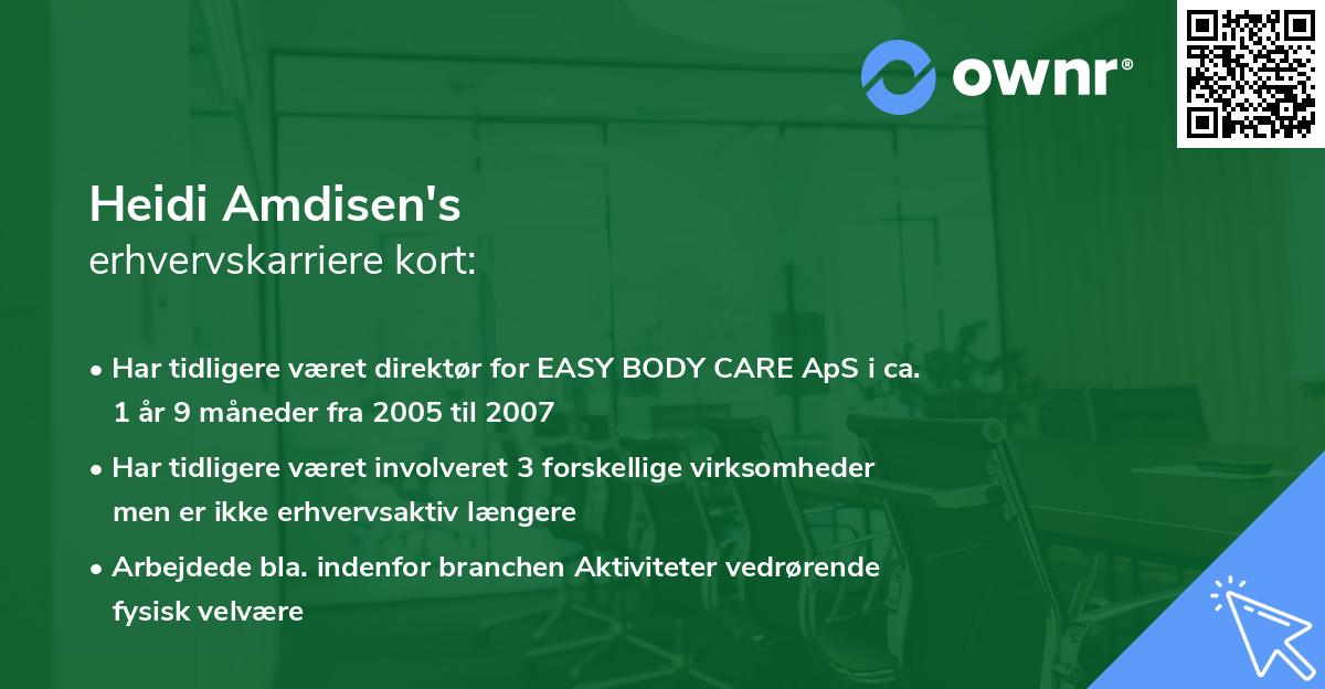 Heidi Amdisen's erhvervskarriere kort