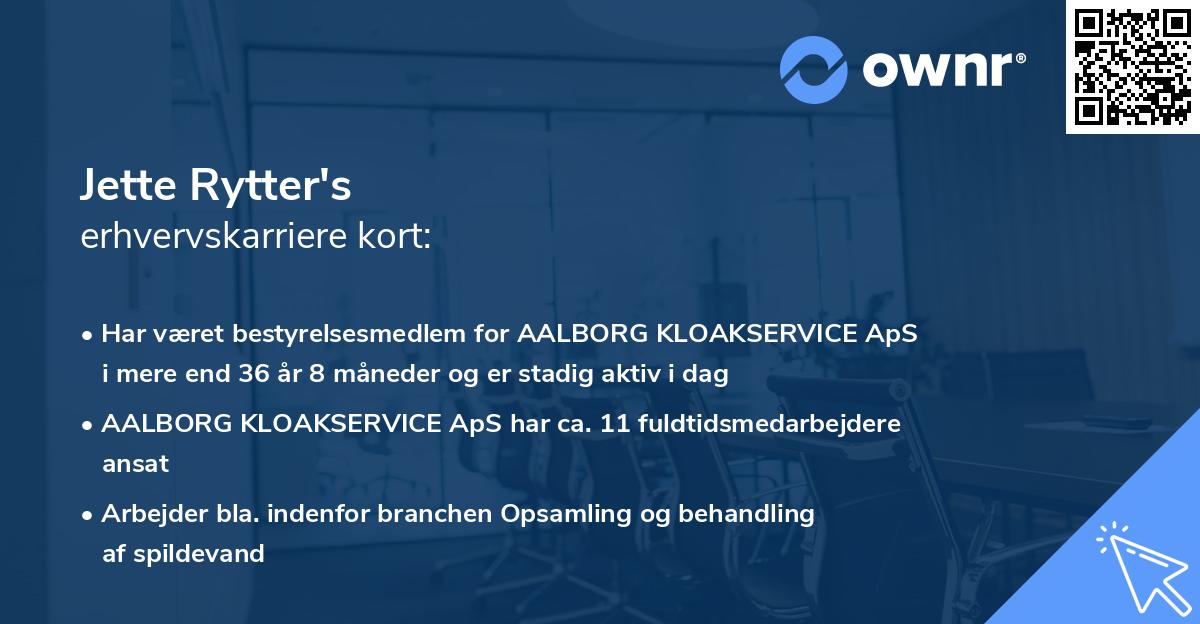 Jette Rytter's erhvervskarriere kort