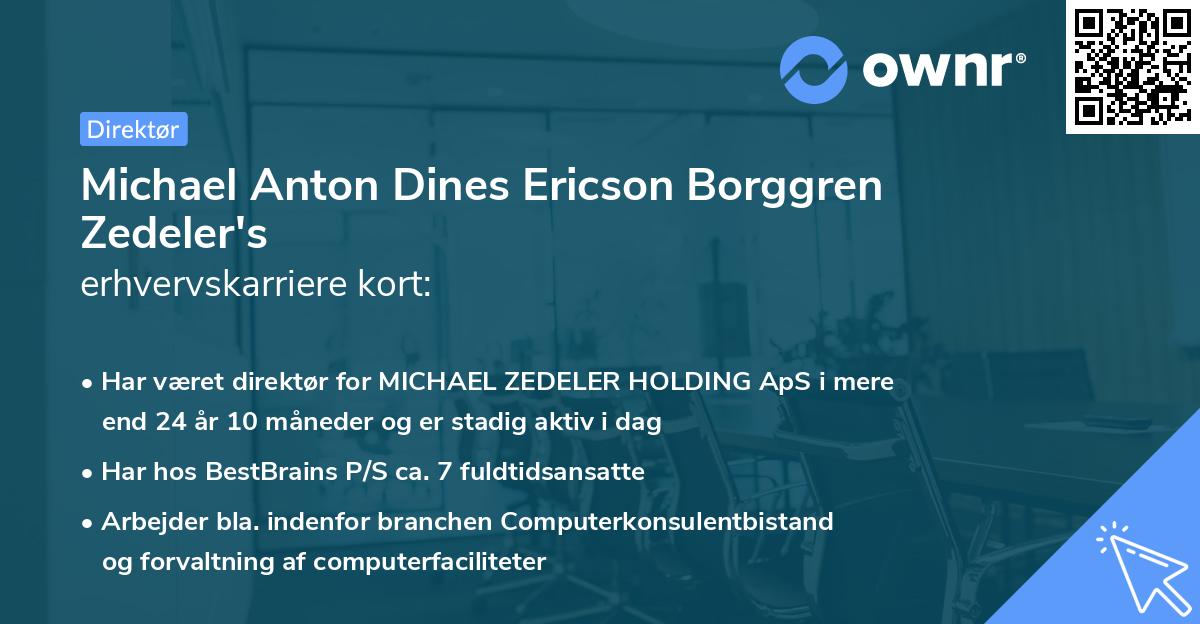 Michael Anton Dines Ericson Borggren Zedeler's erhvervskarriere kort