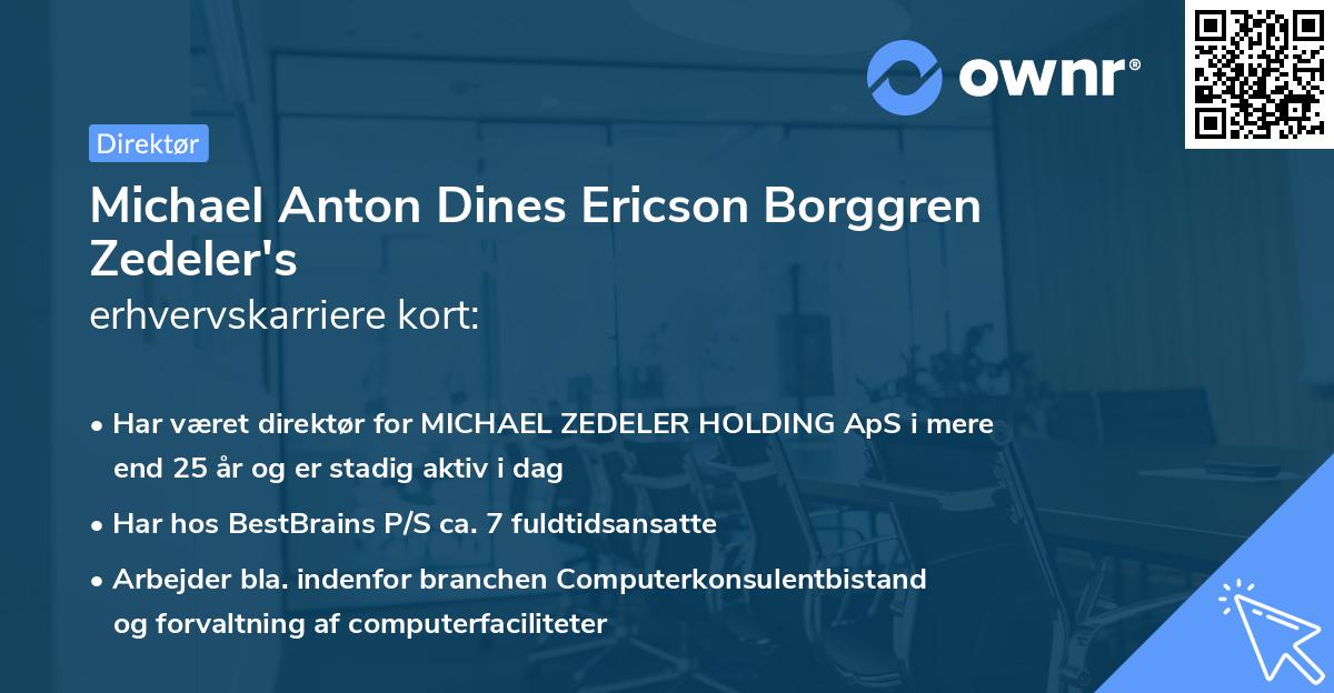 Michael Anton Dines Ericson Borggren Zedeler's erhvervskarriere kort
