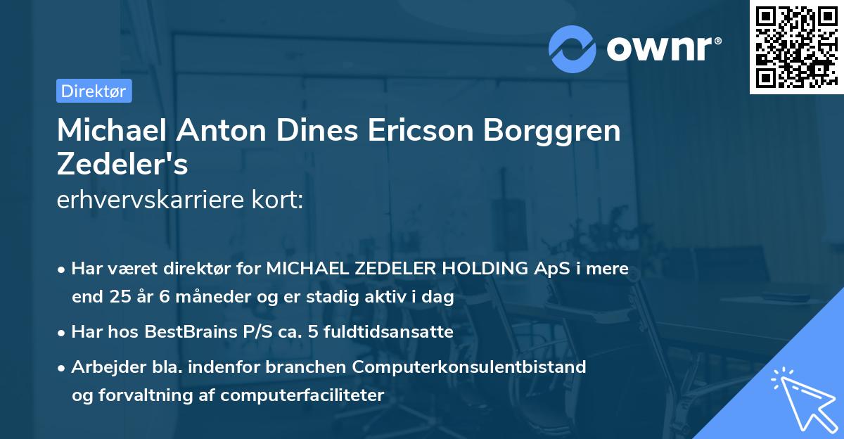 Michael Anton Dines Ericson Borggren Zedeler's erhvervskarriere kort