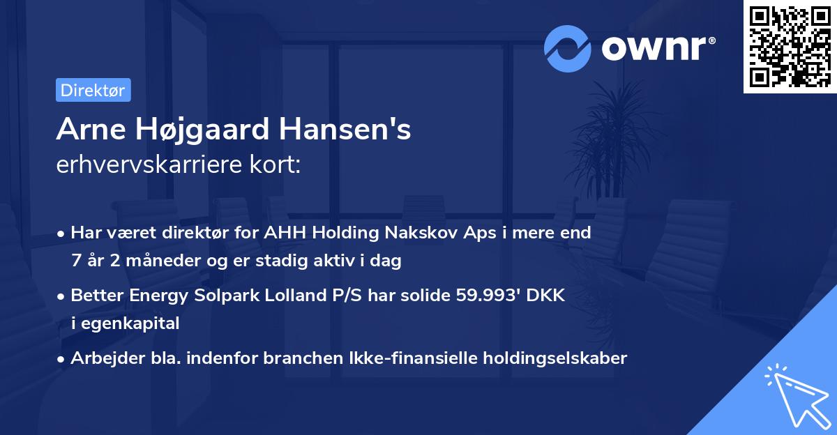 Arne Højgaard Hansen's erhvervskarriere kort