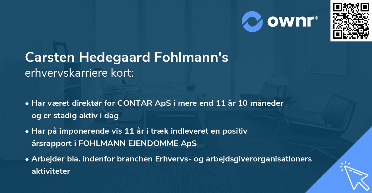 Carsten Hedegaard Fohlmann's erhvervskarriere kort