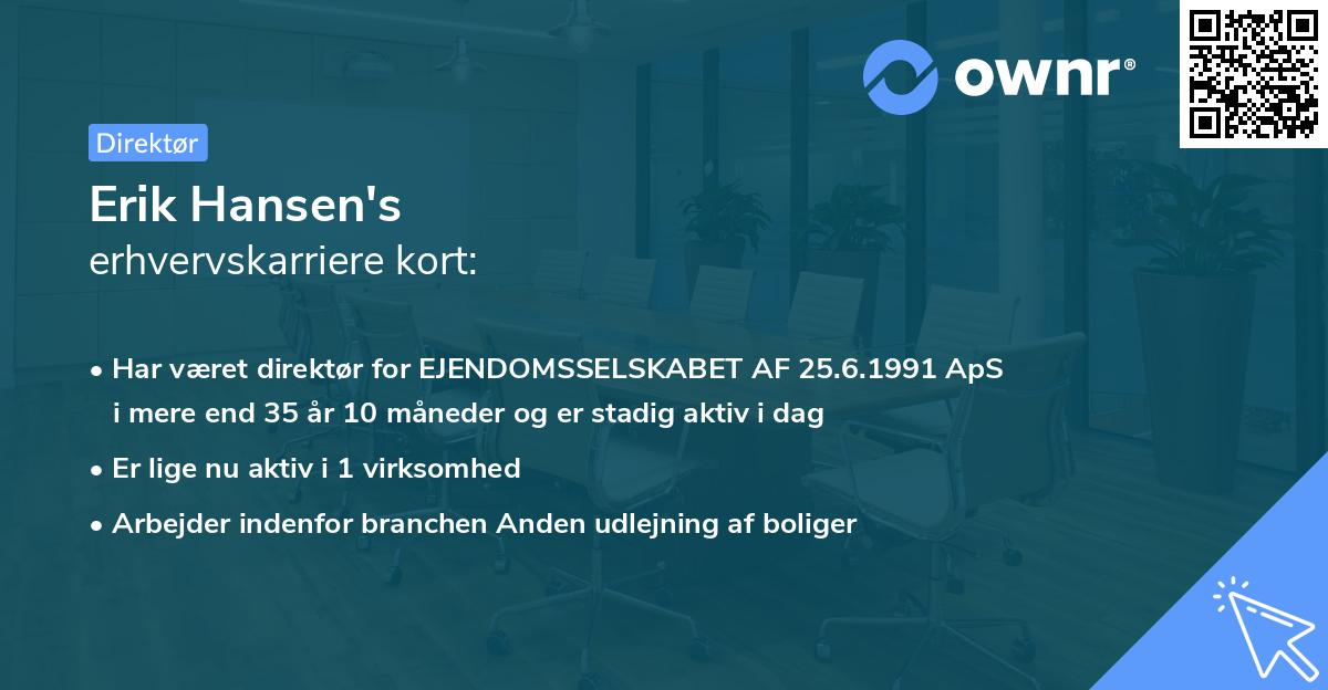 Erik Hansen's erhvervskarriere kort