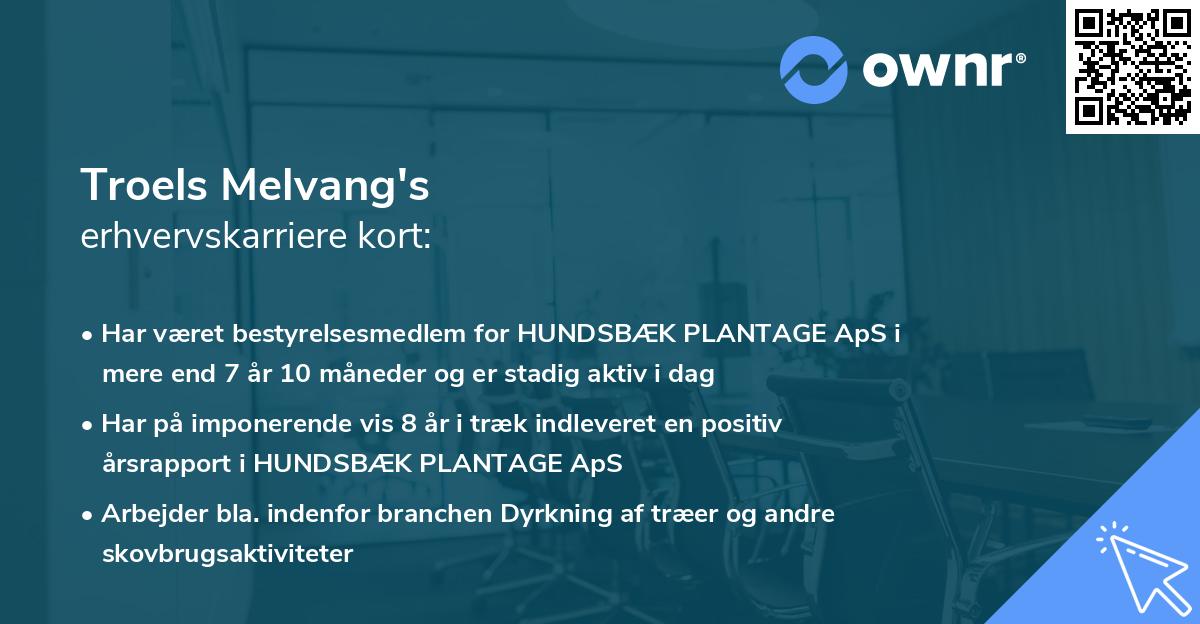 Troels Melvang's erhvervskarriere kort