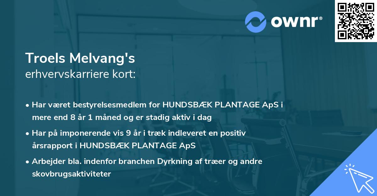 Troels Melvang's erhvervskarriere kort