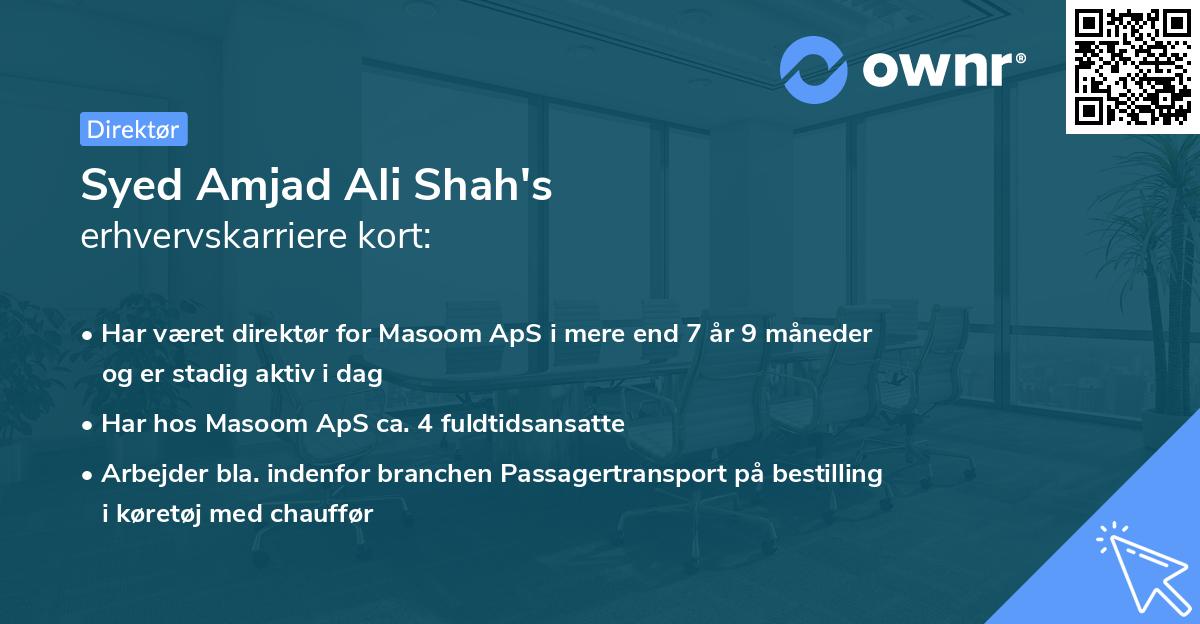 Syed Amjad Ali Shah's erhvervskarriere kort