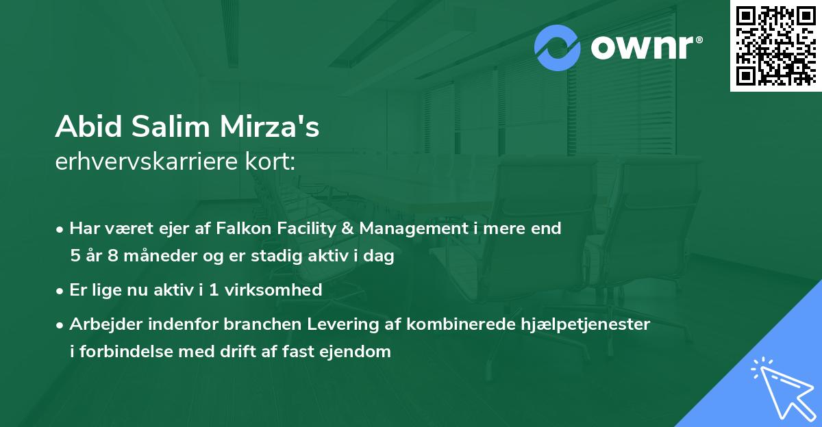 Abid Salim Mirza's erhvervskarriere kort