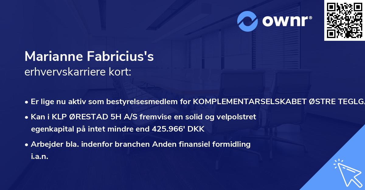 Marianne Fabricius's erhvervskarriere kort
