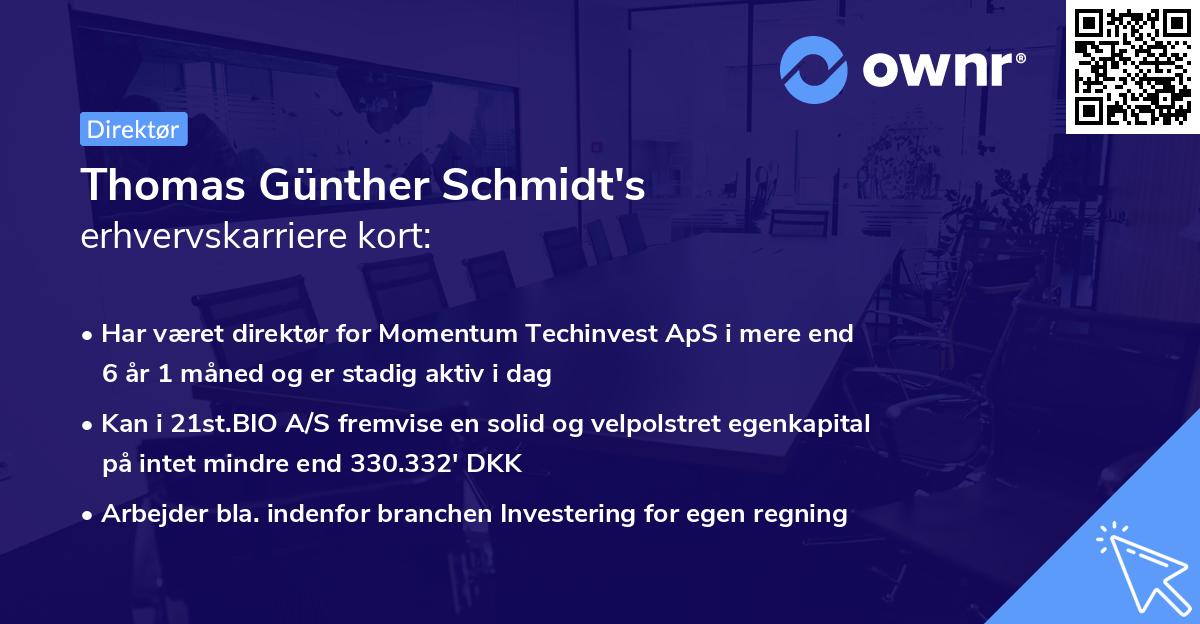 Thomas Günther Schmidt's erhvervskarriere kort