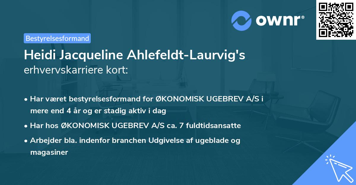 Heidi Jacqueline Ahlefeldt-Laurvig's erhvervskarriere kort