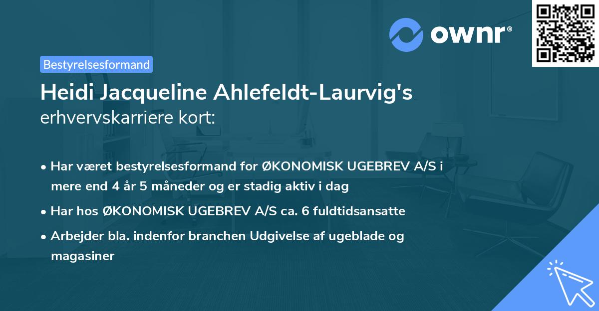 Heidi Jacqueline Ahlefeldt-Laurvig's erhvervskarriere kort