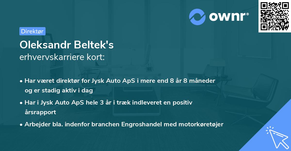 Oleksandr Beltek's erhvervskarriere kort