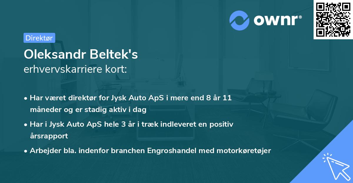 Oleksandr Beltek's erhvervskarriere kort