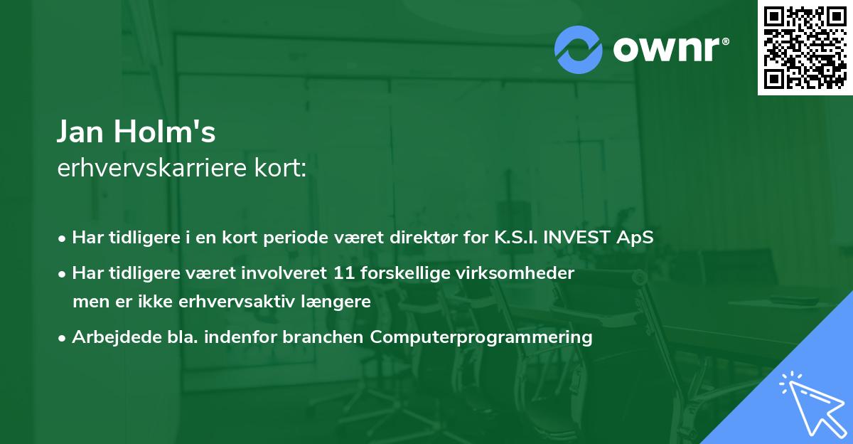 Jan Holm's erhvervskarriere kort
