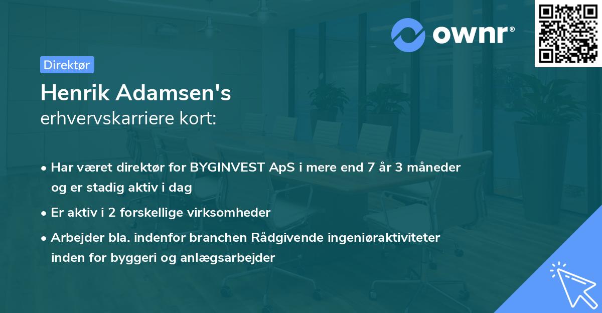 Henrik Adamsen's erhvervskarriere kort