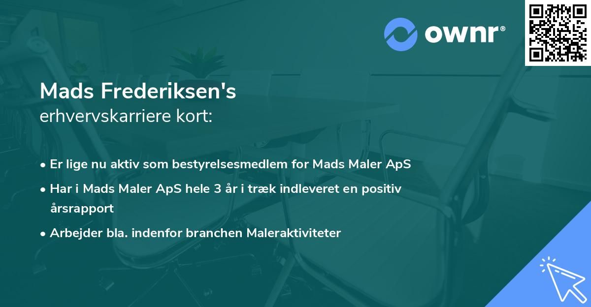 Mads Frederiksen's erhvervskarriere kort