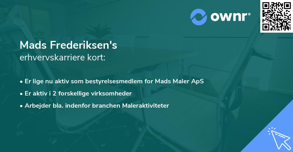 Mads Frederiksen's erhvervskarriere kort