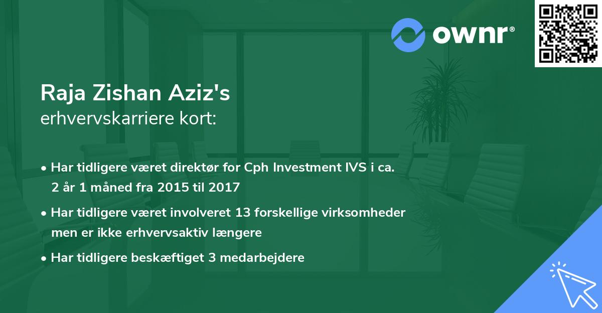 Raja Zishan Aziz's erhvervskarriere kort