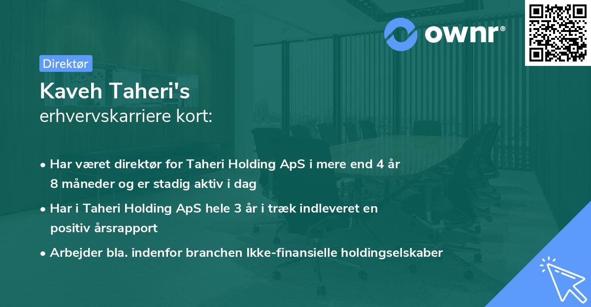 Kaveh Taheri's erhvervskarriere kort