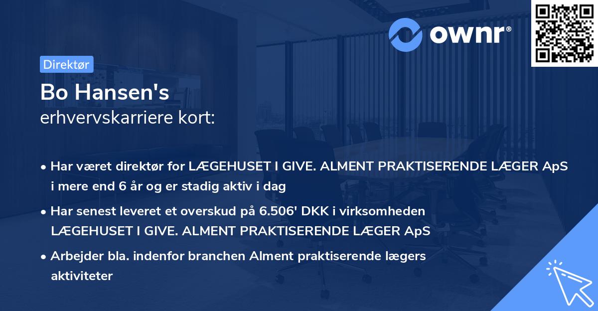 Bo Hansen's erhvervskarriere kort