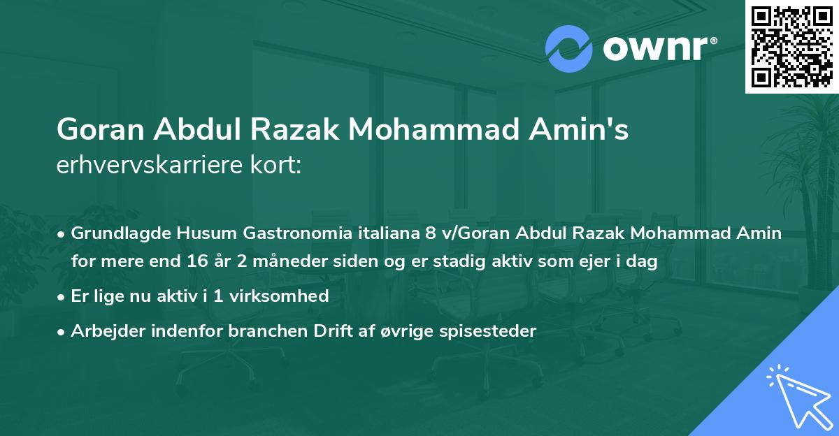 Goran Abdul Razak Mohammad Amin's erhvervskarriere kort