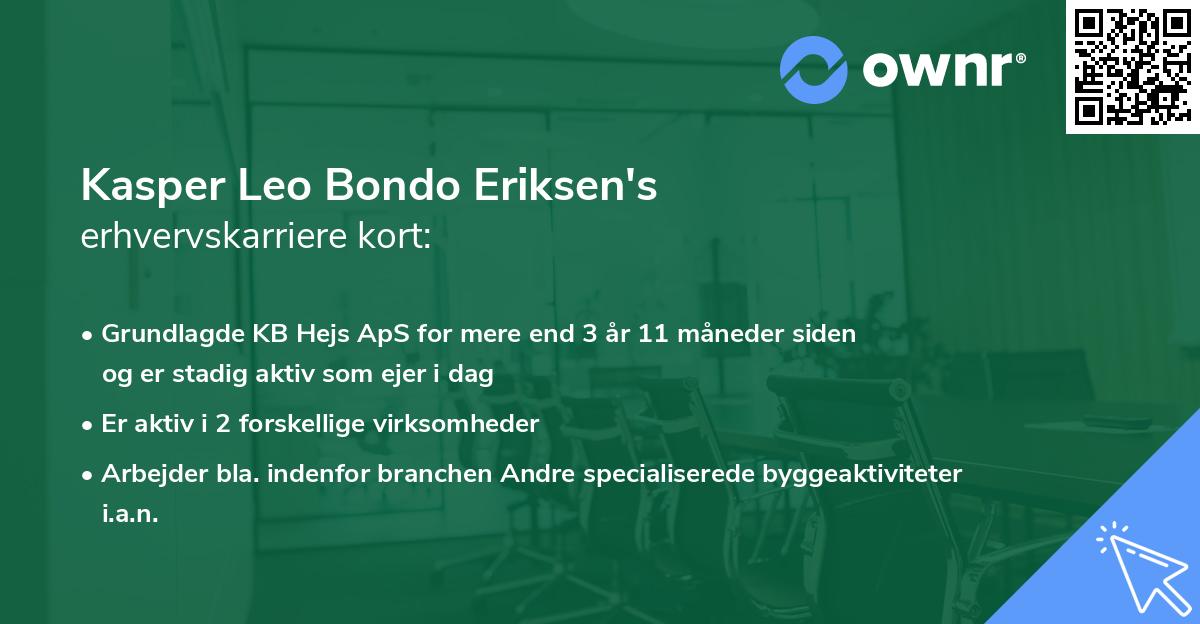 Kasper Leo Bondo Eriksen's erhvervskarriere kort