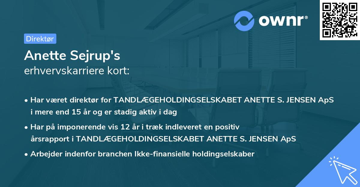 Anette Sejrup's erhvervskarriere kort