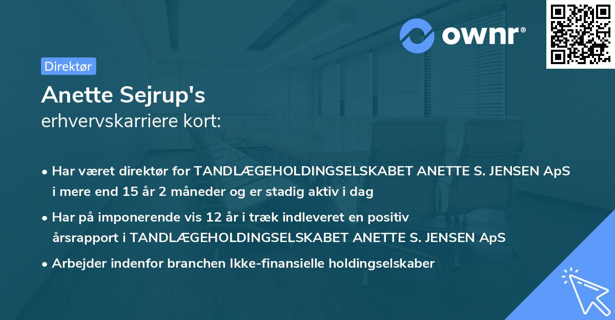 Anette Sejrup's erhvervskarriere kort