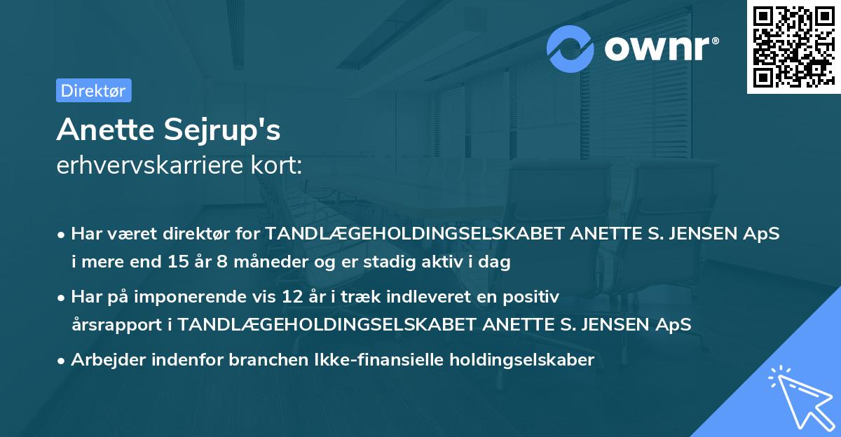Anette Sejrup's erhvervskarriere kort