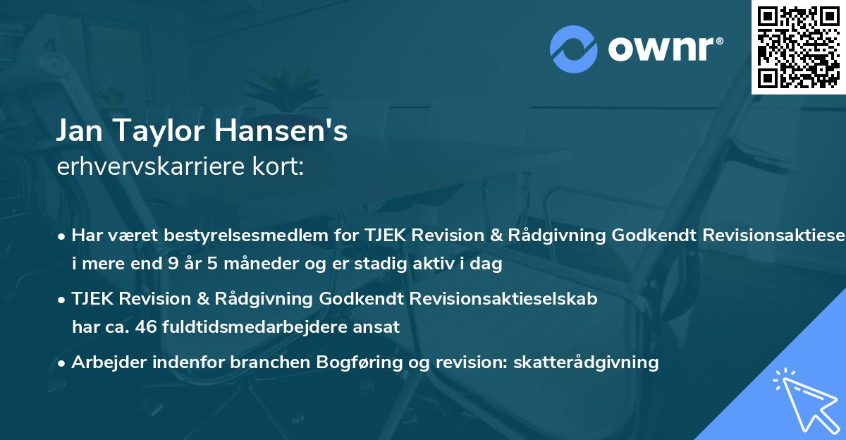 Jan Taylor Hansen's erhvervskarriere kort