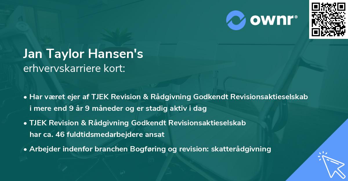 Jan Taylor Hansen's erhvervskarriere kort