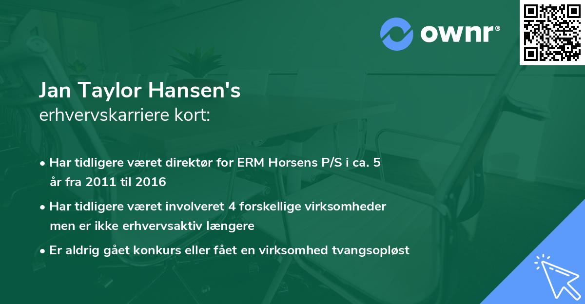 Jan Taylor Hansen's erhvervskarriere kort