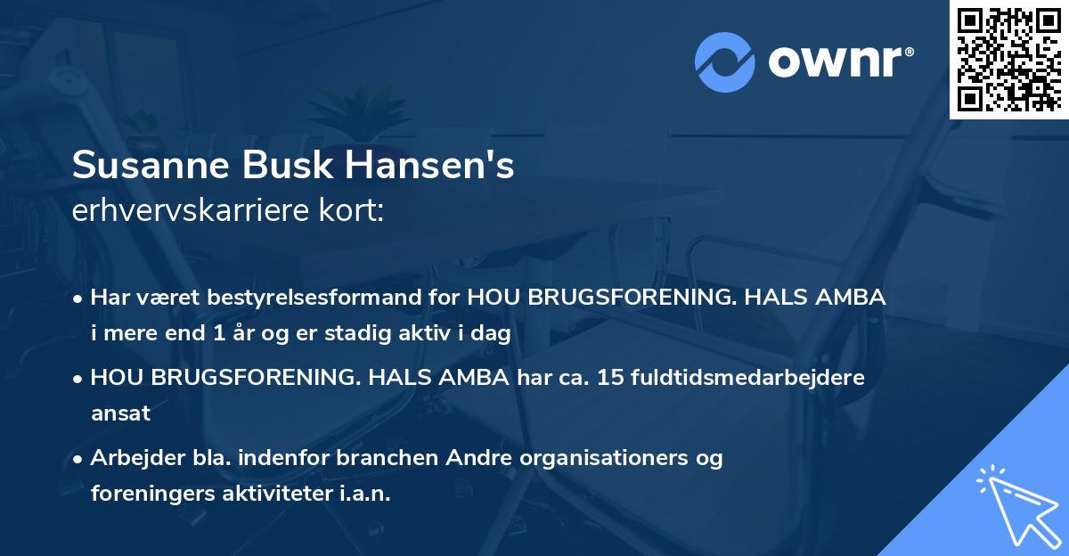 Susanne Busk Hansen's erhvervskarriere kort