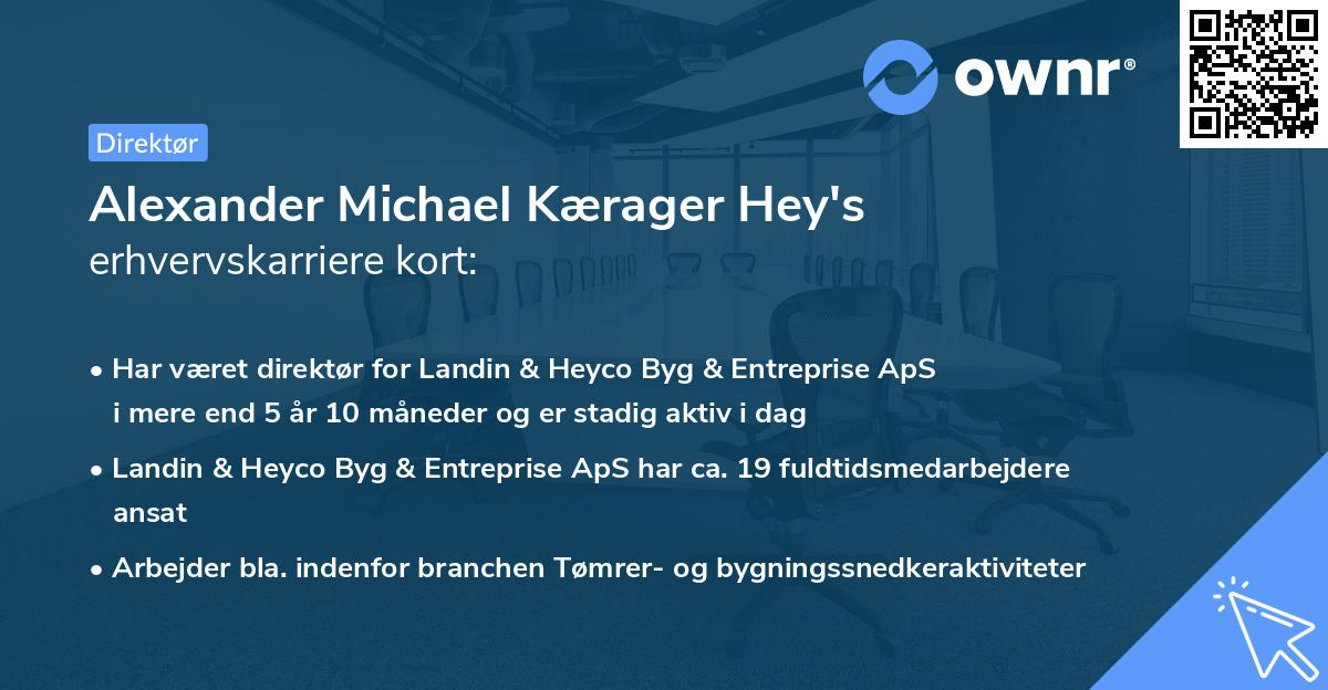 Alexander Michael Kærager Hey's erhvervskarriere kort