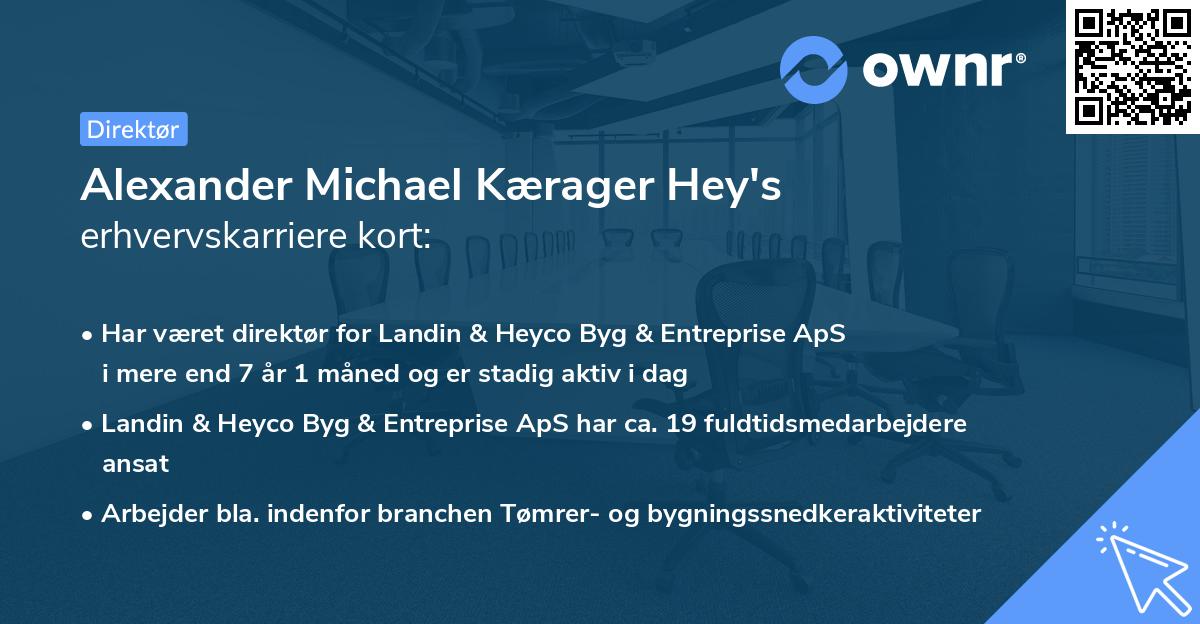 Alexander Michael Kærager Hey's erhvervskarriere kort
