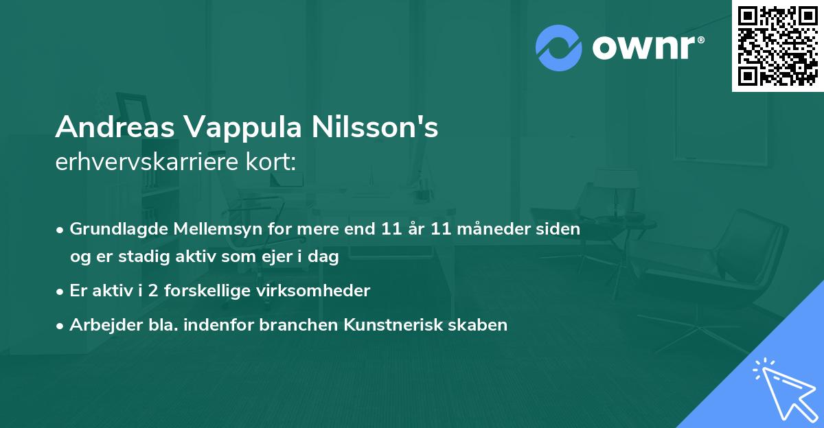 Andreas Vappula Nilsson's erhvervskarriere kort