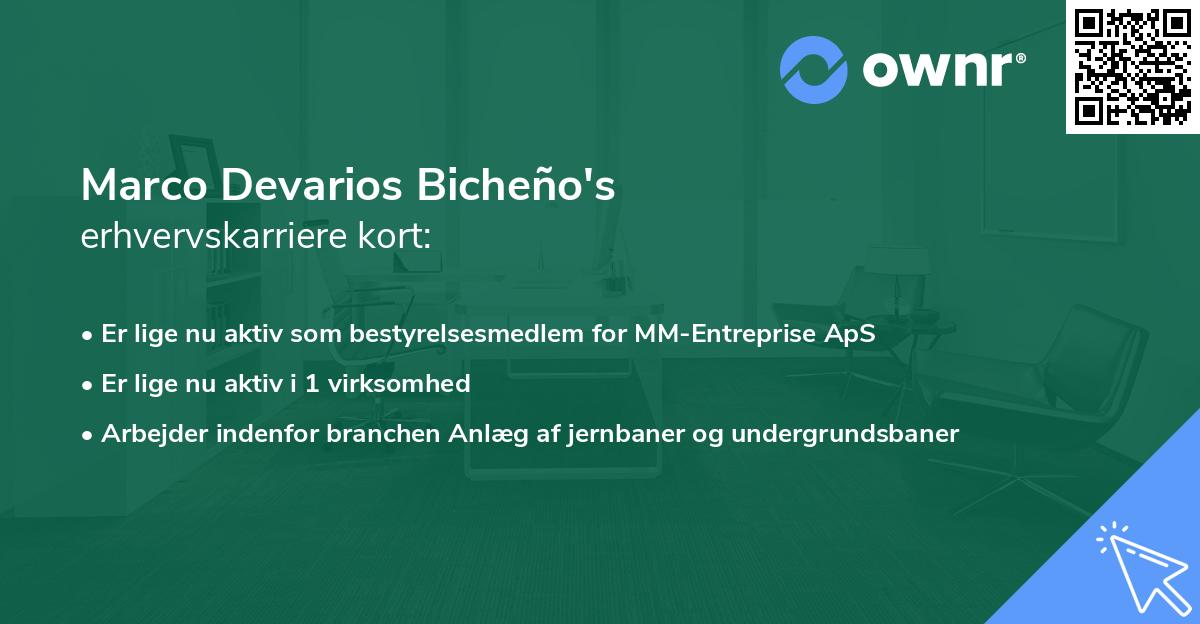 Marco Devarios Bicheño's erhvervskarriere kort