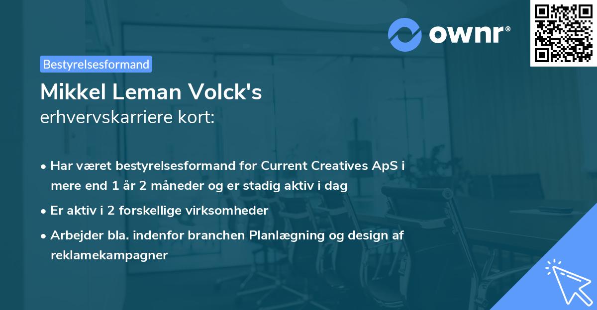 Mikkel Leman Volck's erhvervskarriere kort