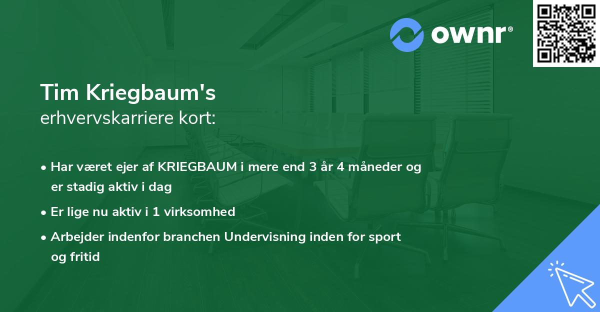 Tim Kriegbaum's erhvervskarriere kort
