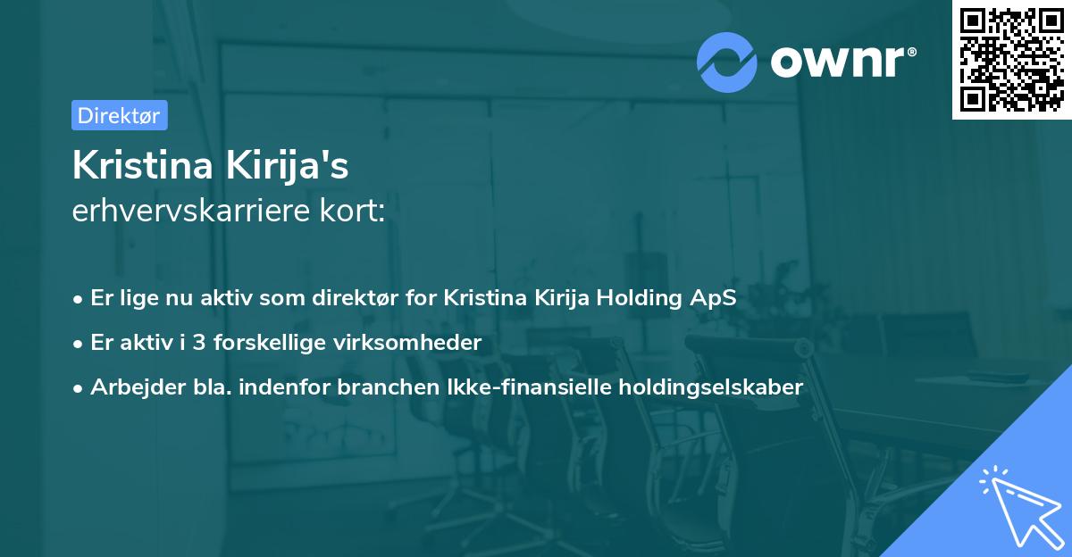 Kristina Kirija's erhvervskarriere kort