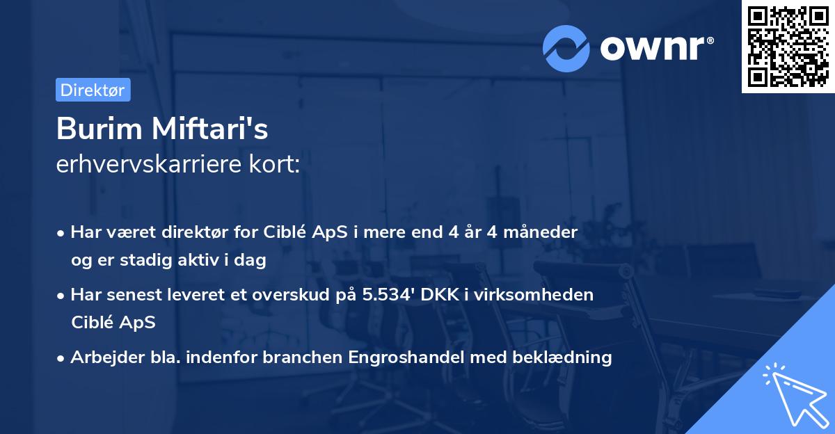 Burim Miftari's erhvervskarriere kort