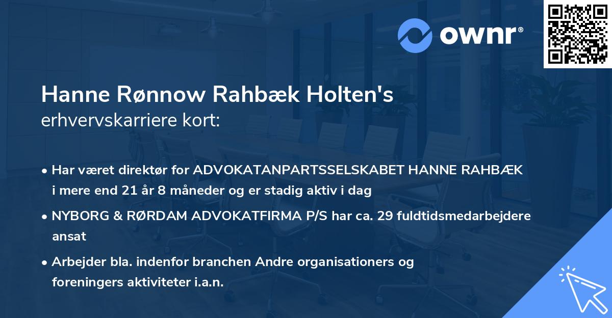 Hanne Rønnow Rahbæk Holten's erhvervskarriere kort