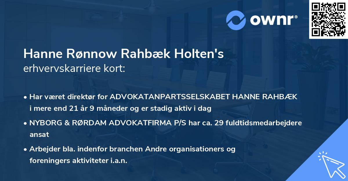 Hanne Rønnow Rahbæk Holten's erhvervskarriere kort