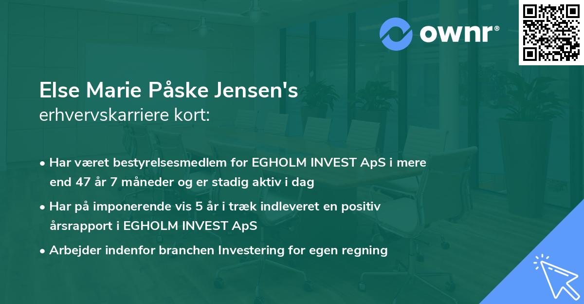 Else Marie Påske Jensen's erhvervskarriere kort