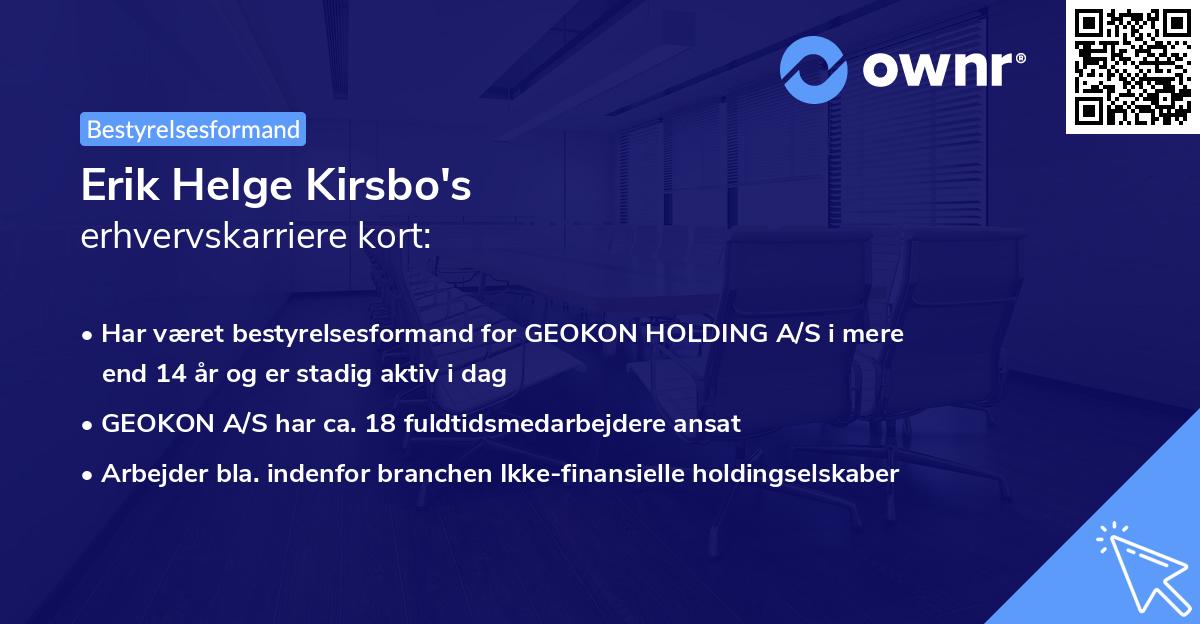Erik Helge Kirsbo's erhvervskarriere kort