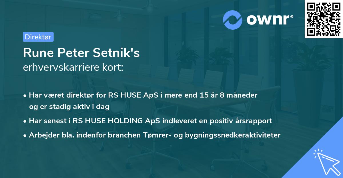 Rune Peter Setnik's erhvervskarriere kort