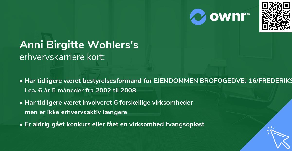 Anni Birgitte Wohlers's erhvervskarriere kort